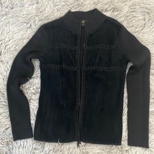 Black small suede and cotton zip jacket